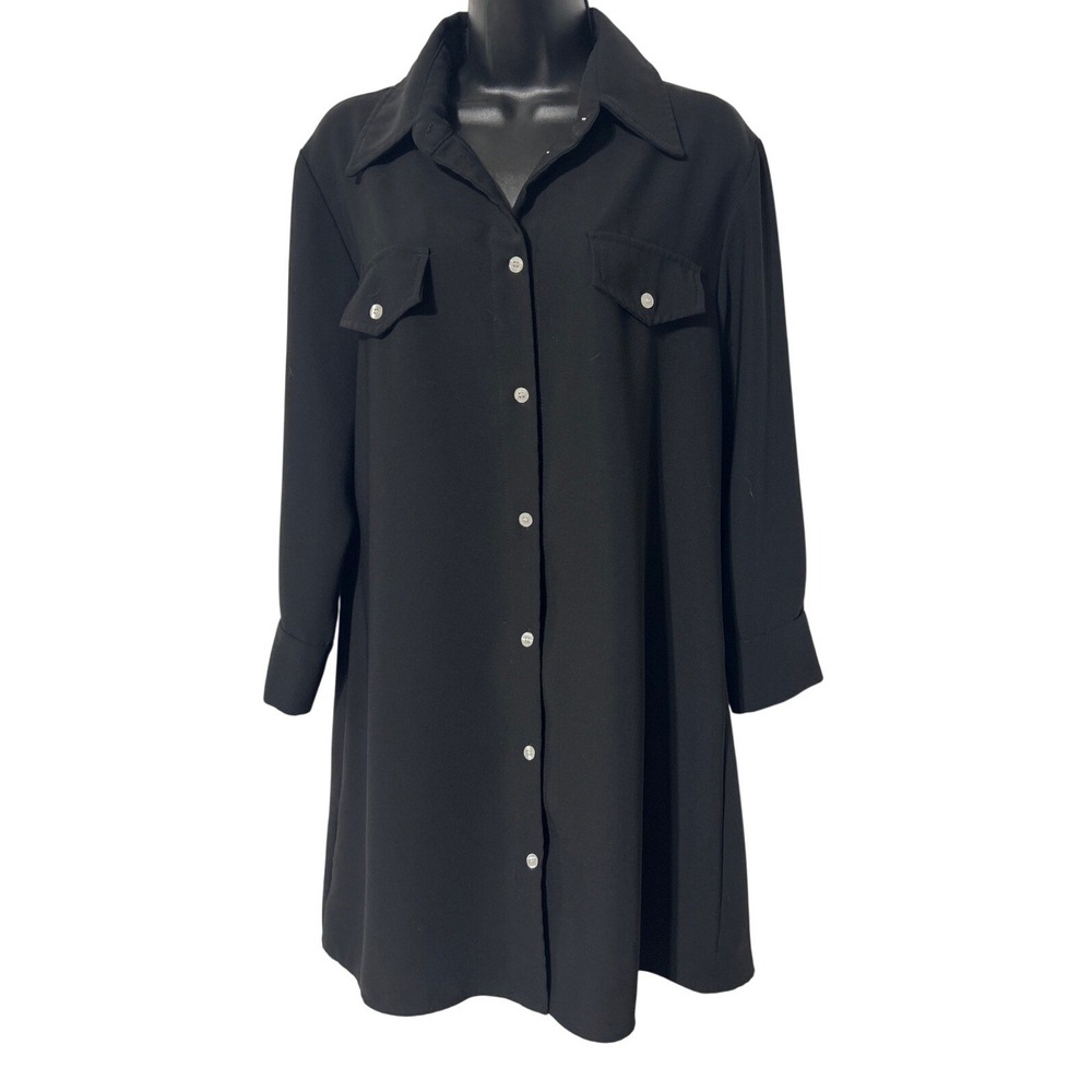Amanda Uprichard Black Long Sleeve Button Down Shirt Dress Mini Collared Pocket